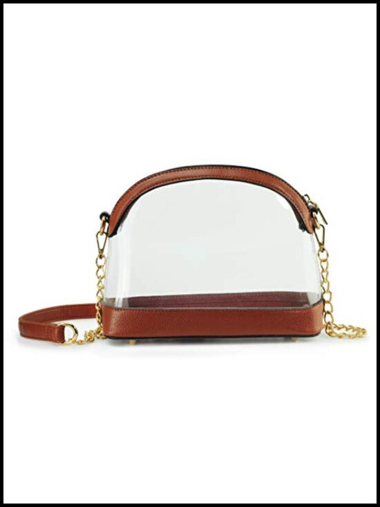 Handbags - Clear Crossbody Bag Vegan Leather Trim Stadium Approved Women Shoulder Handbag